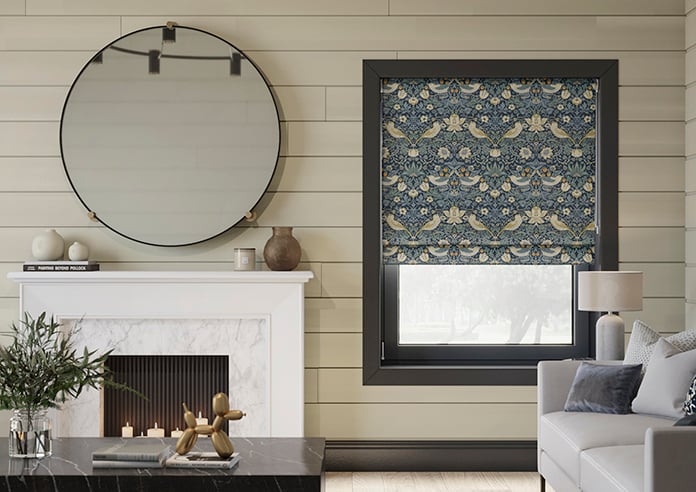 William Morris At Home Strawberry Thief, Woad - Twist&Fit Roman Blind - Image 3